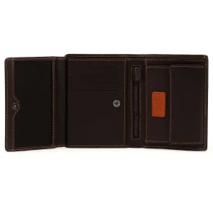 camel active 128-705-20 portfel skórzany brązowy środek z kieszenią na bilon i suwakiem / camel active 128-705-20 brown leather wallet inside with coin pocket and zipper